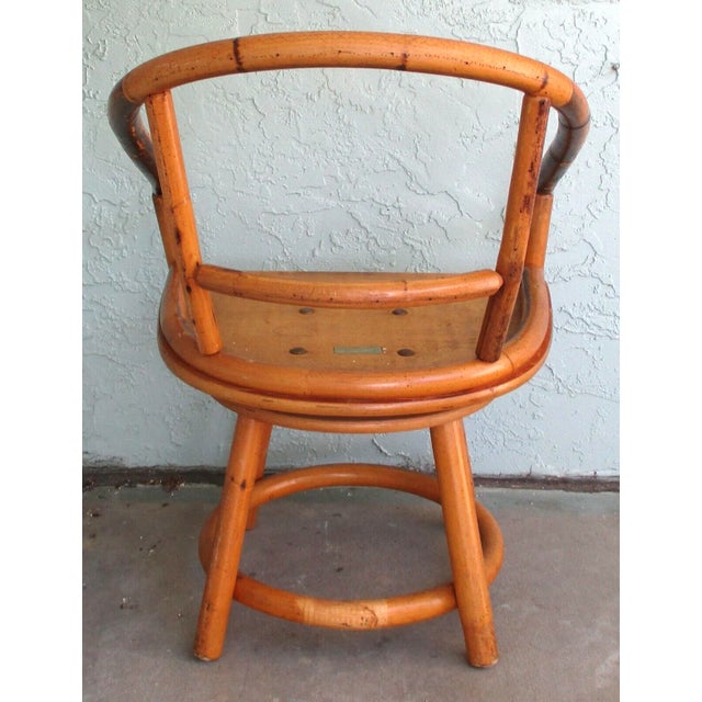 Brown Vintage Pair of Sturdy Rattan Low Back Swivel Chairs For Sale - Image 8 of 12