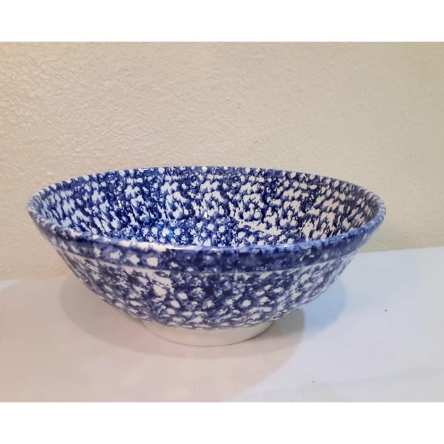 Vintage La Primula Blue & White Spongeware Serving Bowl Chairish