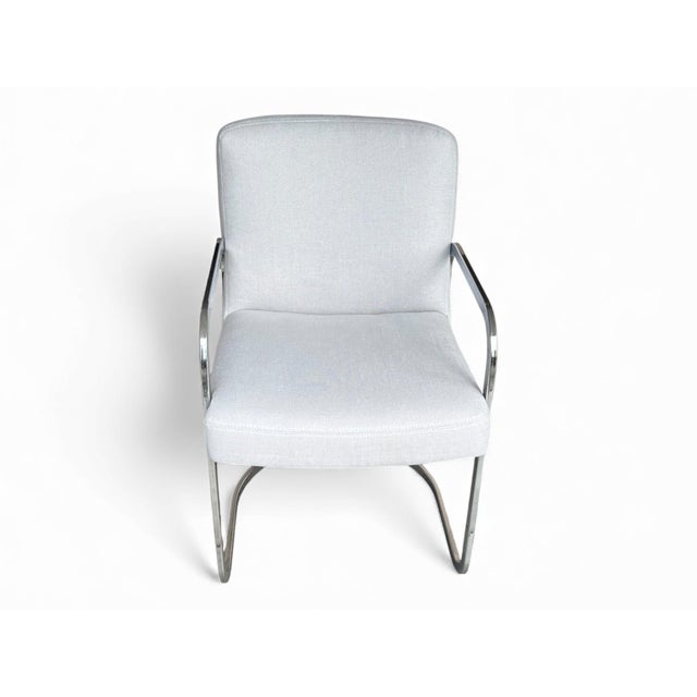 Set of 4 Bauhaus-Style Chrome Cantilever Dining Chairs in Oyster Upholstery For Sale In Los Angeles - Image 6 of 16