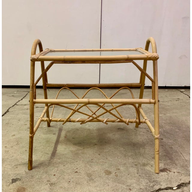 Italian Midcentury Rattan & Bamboo Side Table / Magazine Rack, 1950/60s For Sale - Image 4 of 12