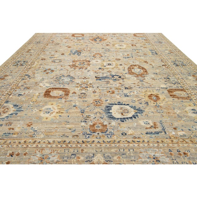 Modern Handmade Apadana's Artisan Collection Indian Wool & Silk Rug in Beige For Sale - Image 10 of 10
