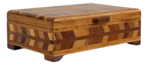 Vintage Wood Marquetry Jewelry Box With Herringbone Inlay Pattern