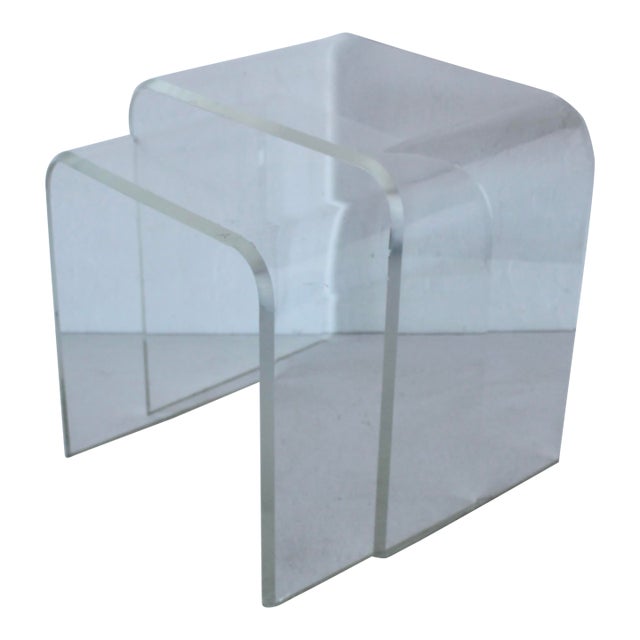 Vintage Lucite Acrylic Waterfall Nesting Tables, Mid-Century Modern-a Pair For Sale