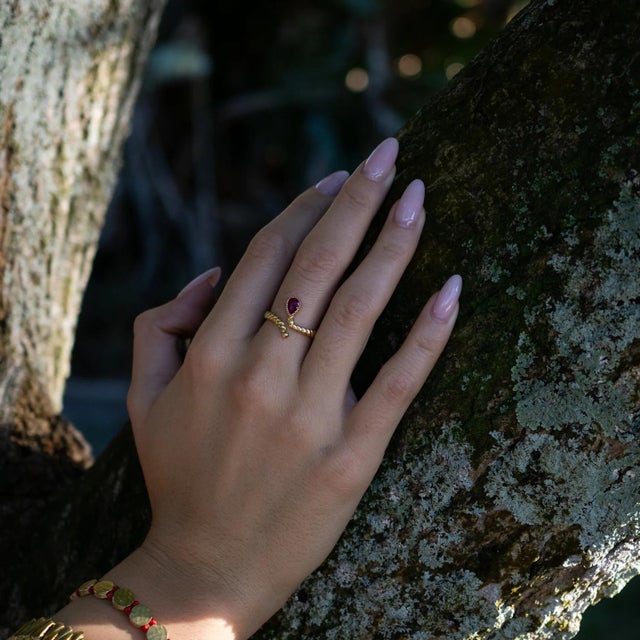 Early 21st Century Passion Teardrop Ruby Gold Adjustable Ring, Size 8 For Sale - Image 5 of 10