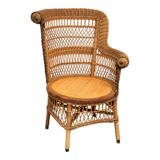 Woven Rattan Armchair, Vintage For Sale