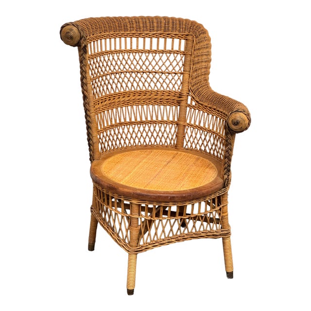Woven Rattan Armchair, Vintage For Sale