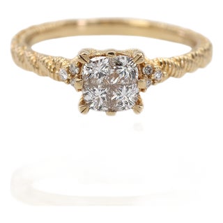 Judith Ripka 14k (585) Yellow Gold Natural Diamond Square Illusion Band Ring, Size 8 For Sale