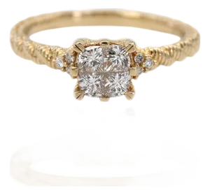 Judith Ripka 14k (585) Yellow Gold Natural Diamond Square Illusion Band Ring, Size 8