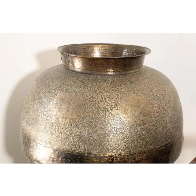 Large fine antique Islamic 19th century Indo Persian Mughal hand-etched and inlaid tined copper brass bowl. Large Mamluke...