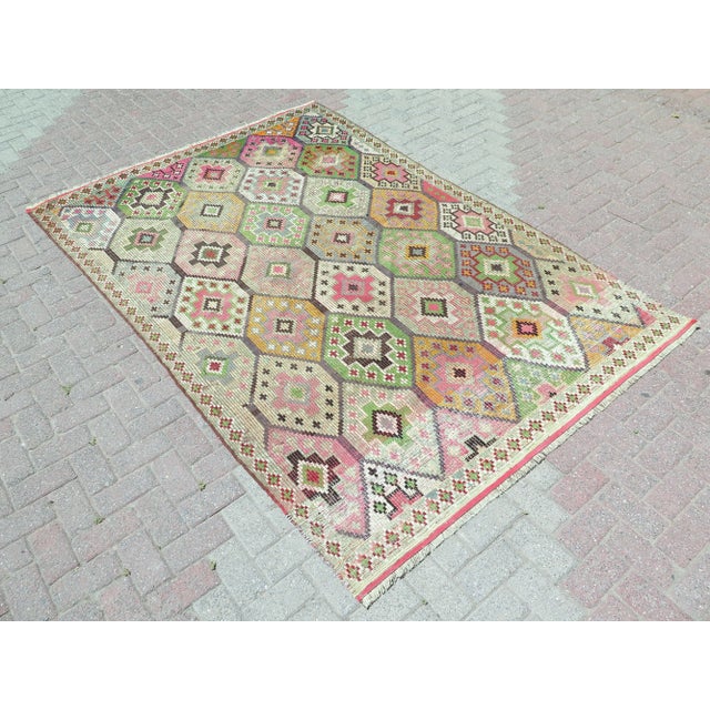 Mid 20th Century 60s Turkish Handmade Multicolor Jejim Boho Area Kilim Rug For Sale - Image 5 of 11