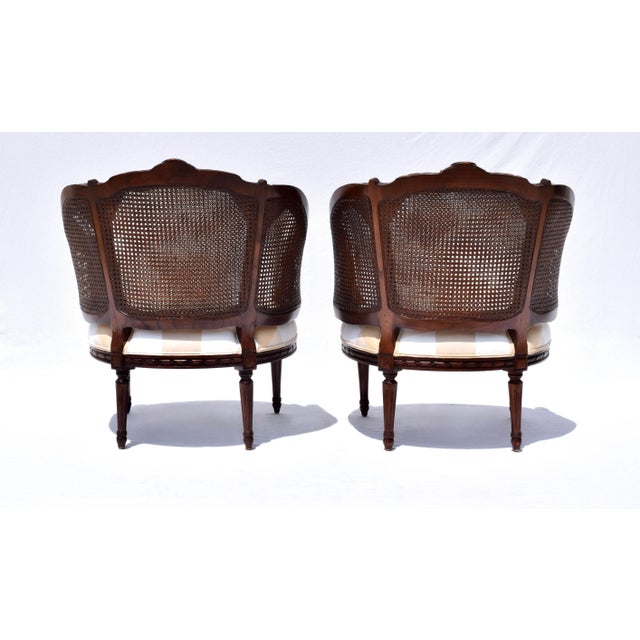 Wood Louis XVI Style Double Cane Bergere Chairs in Walnut For Sale - Image 7 of 11