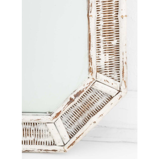 Modern White Painted Wicker and Bamboo Octagonal Full-Length Mirror For Sale - Image 4 of 8