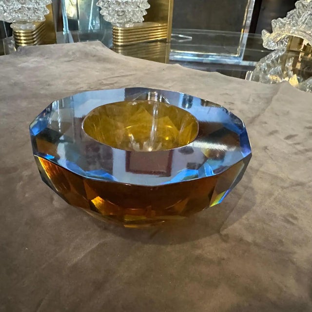 1970s Modernist Blue and Brown Faceted Murano Glass Round Bowl by Mandruzzato For Sale - Image 10 of 10
