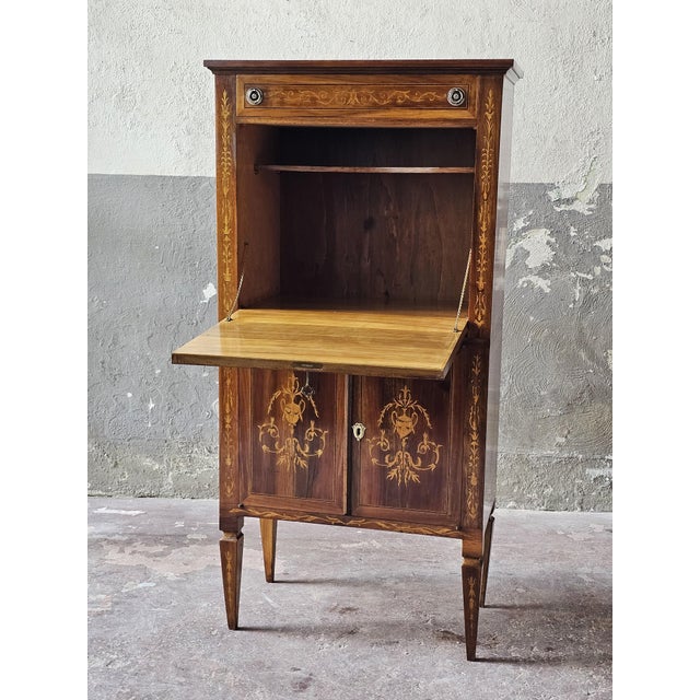 Vintage Louis XVI Style Inlaid Secretaire, 1950s For Sale - Image 9 of 11