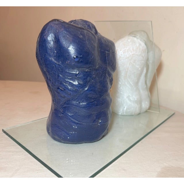 Original Hand Blown 2004 Duncan House Art Studio Glass 2 Male Torso Sculpture For Sale - Image 17 of 17