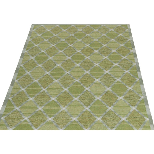 Mid-Century Modern Rug & Kilim’s Scandinavian Style Custom Kilim in Green and Gray Lattice Pattern - 12x18 For Sale - Image 3 of 7