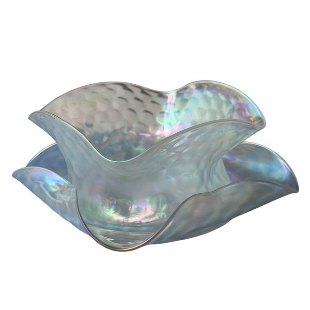Steuben Glass Carder Steuben Verre De Soi Iridescent Art Glass Finger Bowl & Underplate For Sale - Image 4 of 4