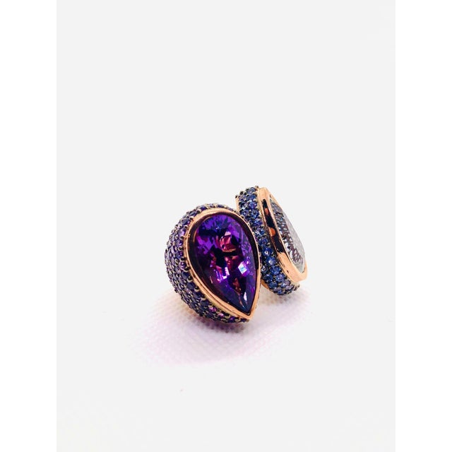 Bochic "Capri" Vintage Amethyst & Blue Topaz Ring Set In 18K Gold & Silver For Sale - Image 9 of 18