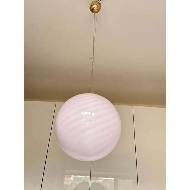 Pink Swirl and Milky-White Sphere Pendant in Murano Glass by Simoeng For Sale - Image 7 of 10