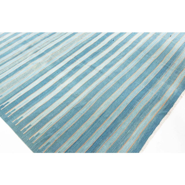 Doris Leslie Blau Vintage Indian Dhurrie Striped Blue Rug For Sale In New York - Image 6 of 7