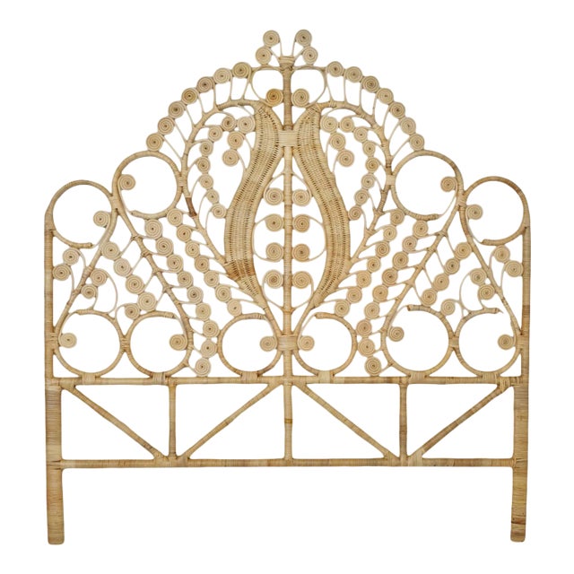 Natural Wicker Palm Headboard Queen For Sale