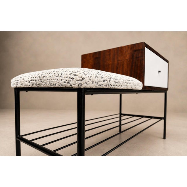 Bench with drawer in Rosewood, Fabric & Metal, Geraldo de Barros, 1950s - Lot 359B For Sale - Image 16 of 17