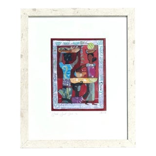 Vintage Boho Original Abstract Figurative Oil on Paper Signed by the Artist For Sale