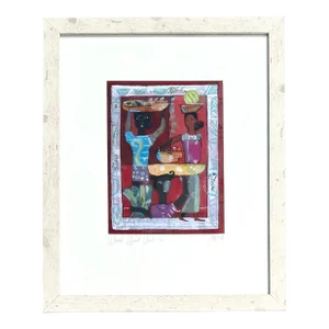 Vintage Boho Original Abstract Figurative Oil on Paper Signed by the Artist