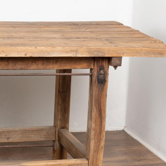Brown 19th Century Long Rustic Work Console Table Kitchen Island For Sale - Image 8 of 14