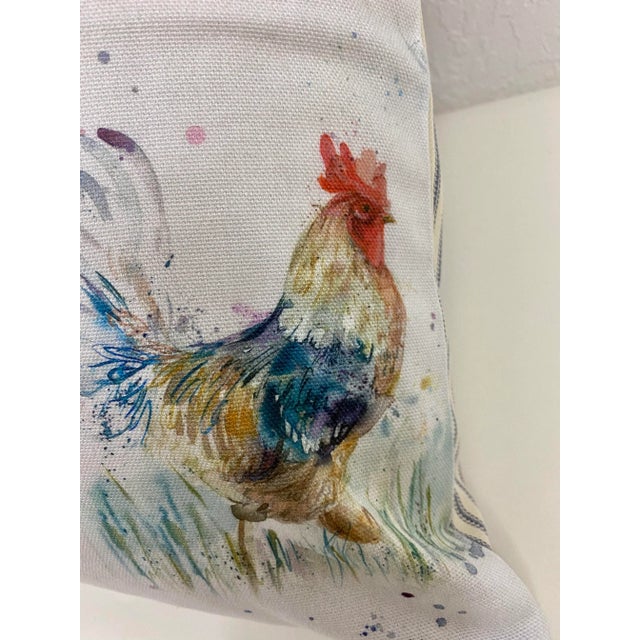 Cream 16" Square Pillow Adorned With a Chicken & Rooster Pattern - Made in Uk. For Sale - Image 8 of 12