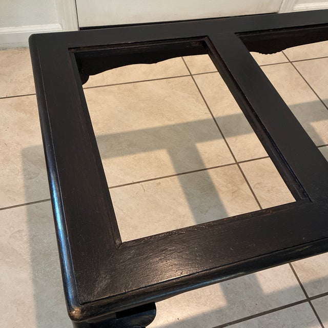 Coffee Blackened Walnut Coffee Table With Clear Glass Panels, Carved Shell Motifs & Cabriole Legs For Sale - Image 8 of 12