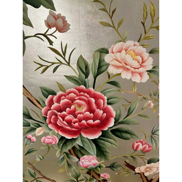 Peonies in Champagne — Hand-Painted Chinoiserie Wallpaper Bring the beauty of a hand-painted botanical garden to your...