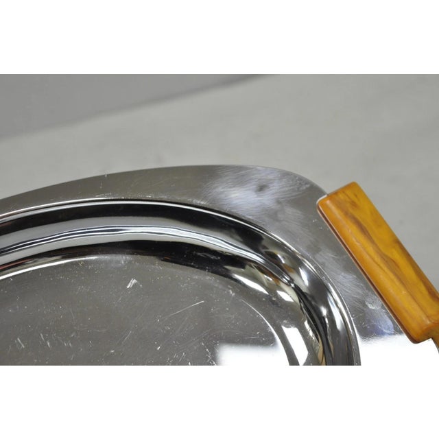 Vintage Art Deco Stainless Steel Glo-Hill Gourmates Butterscotch Bakelite Tray For Sale - Image 12 of 14