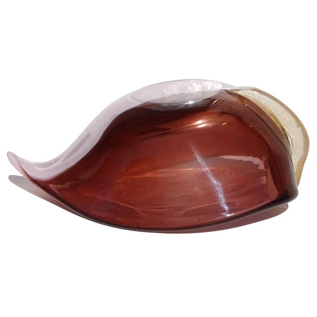 Vintage Murano Gold Fleck Amethyst Purple Calla Lily Italian Art Glass Decorative Vide Poche Bowl For Sale - Image 10 of 10