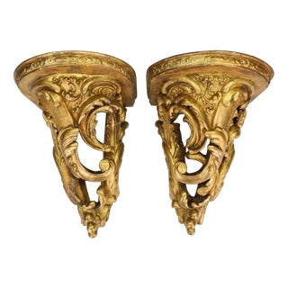 Antique 19th Century Rococo Revival Giltwood Wall Brackets, 1880, Set of 2 For Sale