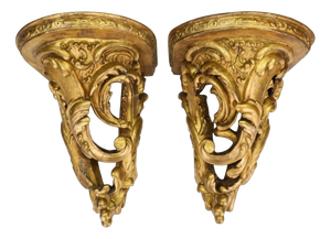 Antique 19th Century Rococo Revival Giltwood Wall Brackets, 1880, Set of 2
