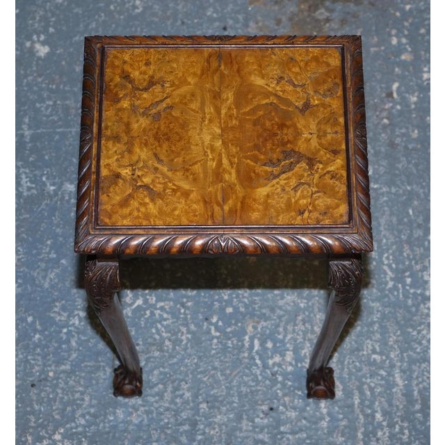 Burr Walnut Nest of Three Tables with Carved Claw & Ball Feet, Set of 3 For Sale - Image 13 of 15