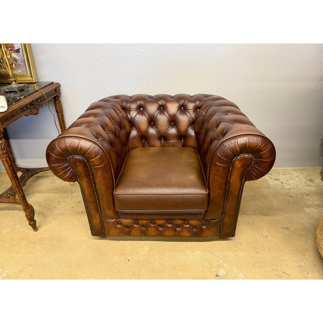 English Chesterfield Brown Leather Club Chair For Sale - Image 11 of 11