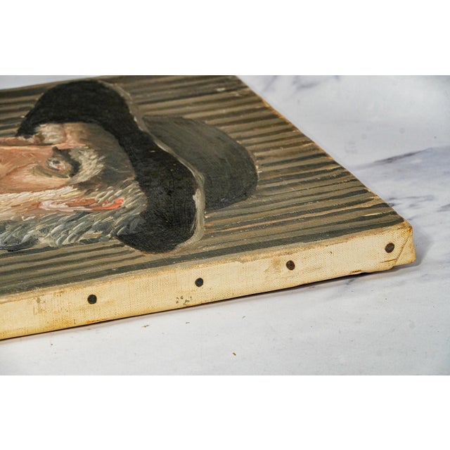 Captivating Bearded Man With Hat Antique Oil Painting Rustic Home Decor For Sale - Image 14 of 15