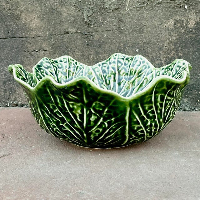 Forest Green Vintage Portuguese Cabbage Majolica Bowl For Sale - Image 8 of 11