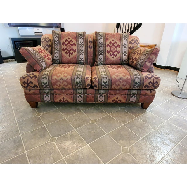 Lee Industries loveseat. 8-way hand tied NC furniture. Tight-back style with 3 toss pillows. Large and comfortable for...