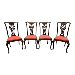 Vintage Traditional Chippendale Style Mahogany Dining Chairs - Set of 4