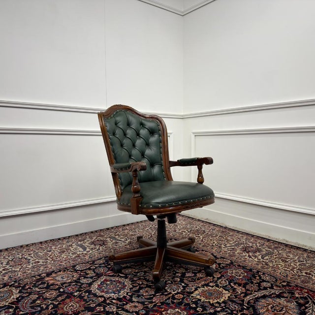 Chesterfield Office Chair in Green Leather For Sale - Image 9 of 10