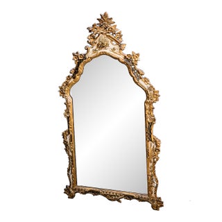1940s Ornate Italian Rococo Giltwood Chinoiserie Mirror For Sale