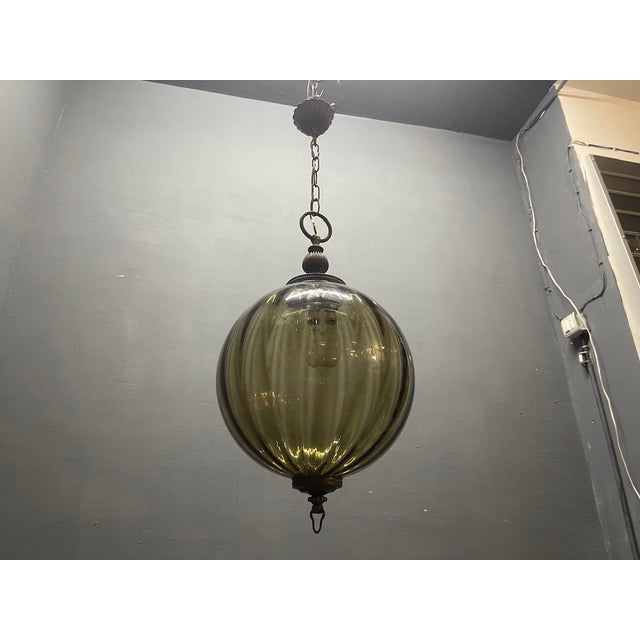 Bronze and Olive Green Murano Glass Pendant Light, 1960s For Sale - Image 7 of 15