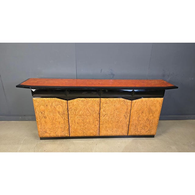 Vintage Lacquer and Burl Wood Credenza, 1980s For Sale - Image 14 of 15