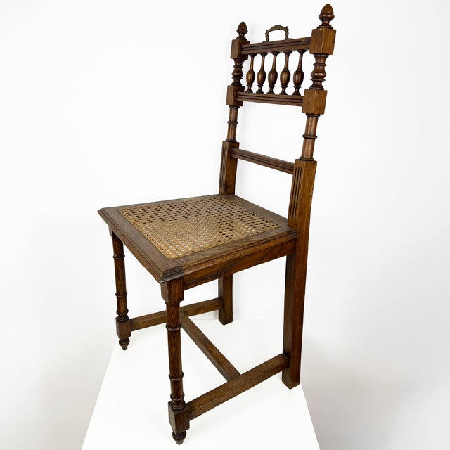 Henry II Oak Chair with Cane Seat, Rattan Carved Wood Side Chair, in Very Good conditions. Designed 1890 to 1919