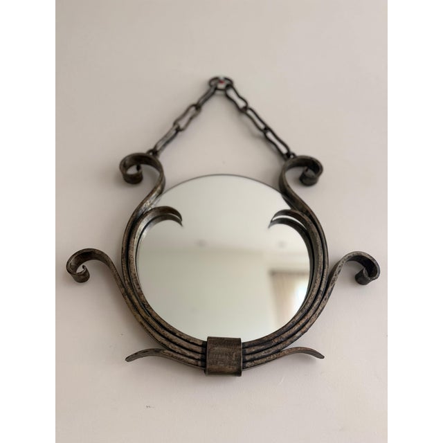 Brutalist Wrought Iron Wall Mirror by Raymond Subes, 1940s For Sale - Image 3 of 6