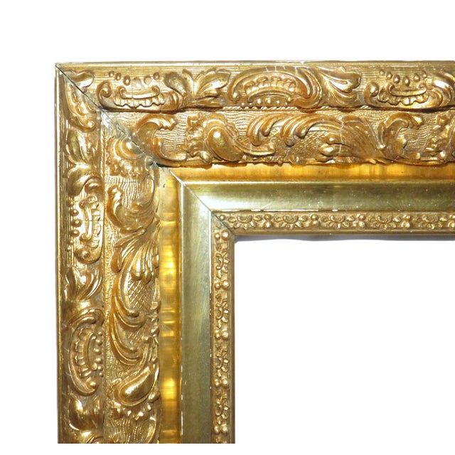 Victorian Antique Gilt Wood & Gesso Picture Frame for Portrait Painting or Mirror 20" X 28" Opening For Sale - Image 3 of 7