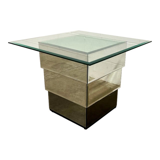 1970s Vintage Post Modern Hollywood Regency Style Mirror & Glass 3 Tiered Coffee Table For Sale